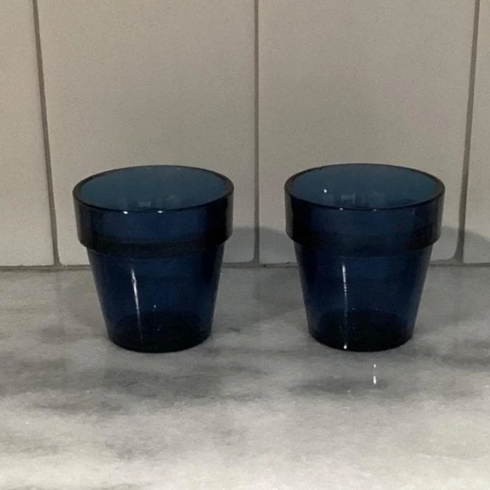 Cobalt Blue Thick Glass‎ Mini Votive Candle Holders, Set of 2, Toothpick Cups